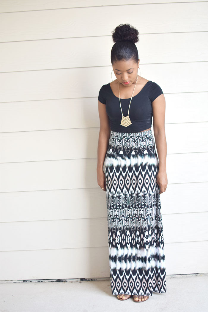 tribal print maxi skirt