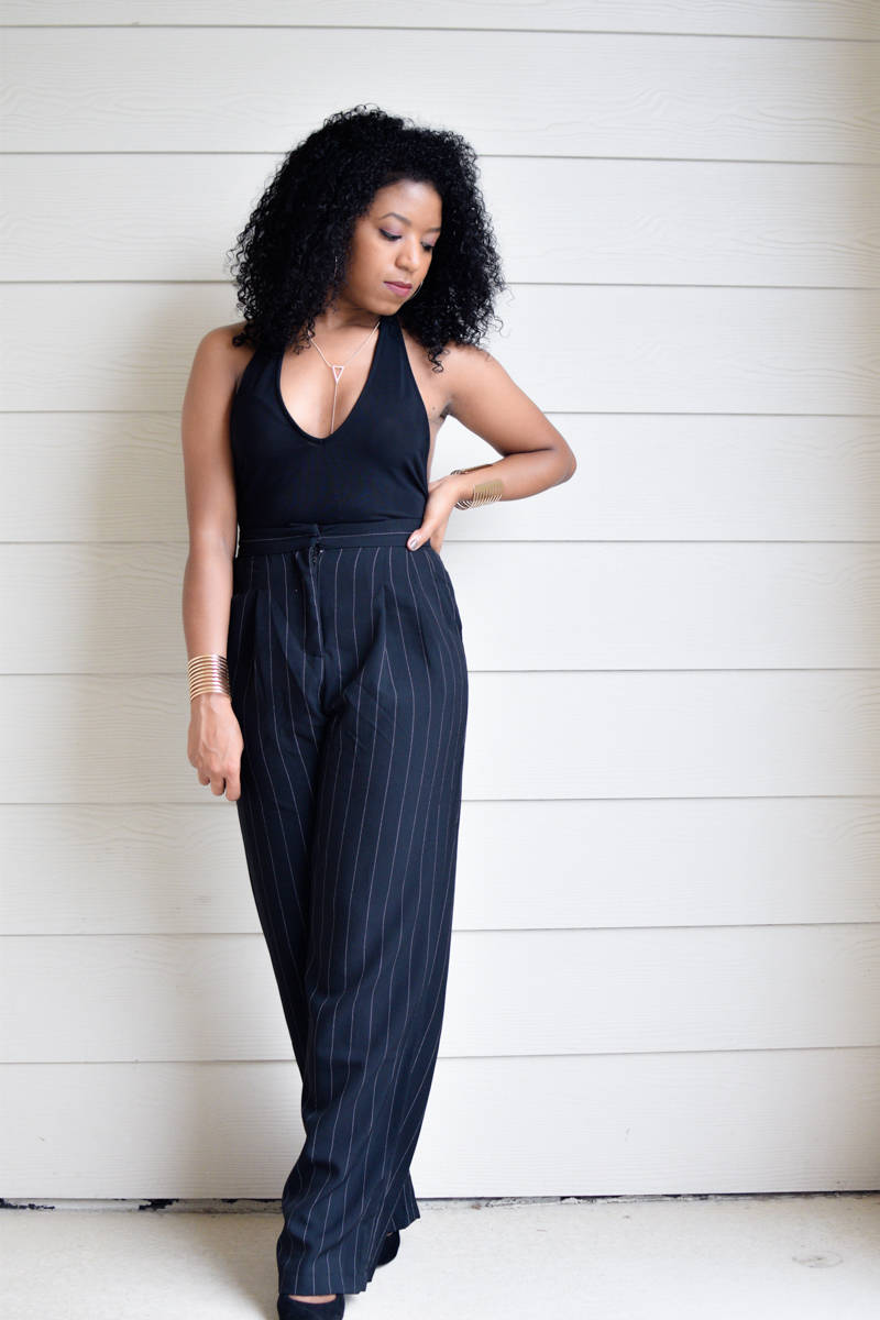 Plunge Bodysuit Wide Leg Trousers