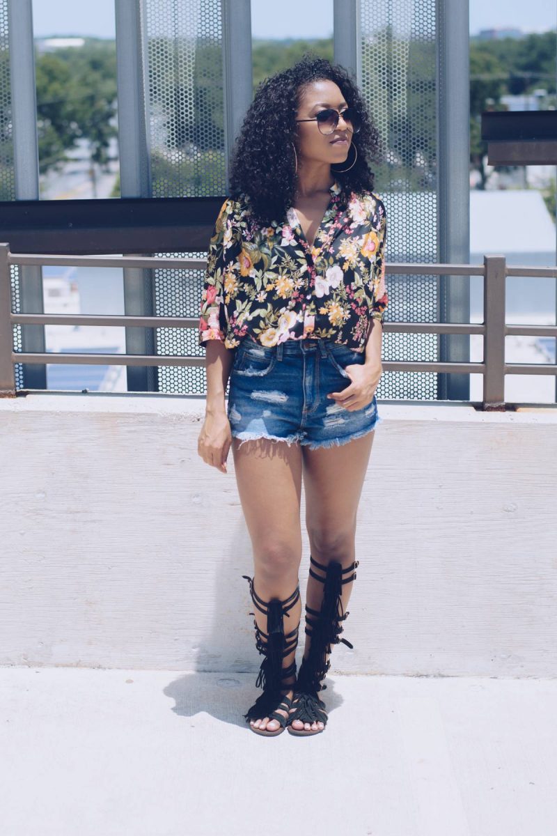 Zara black floral top with shorts