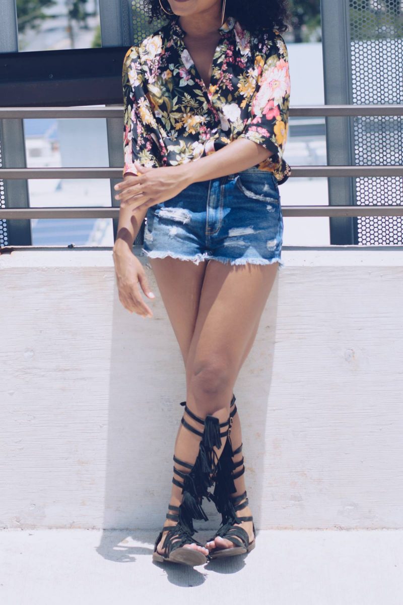 Zara black floral top with shorts
