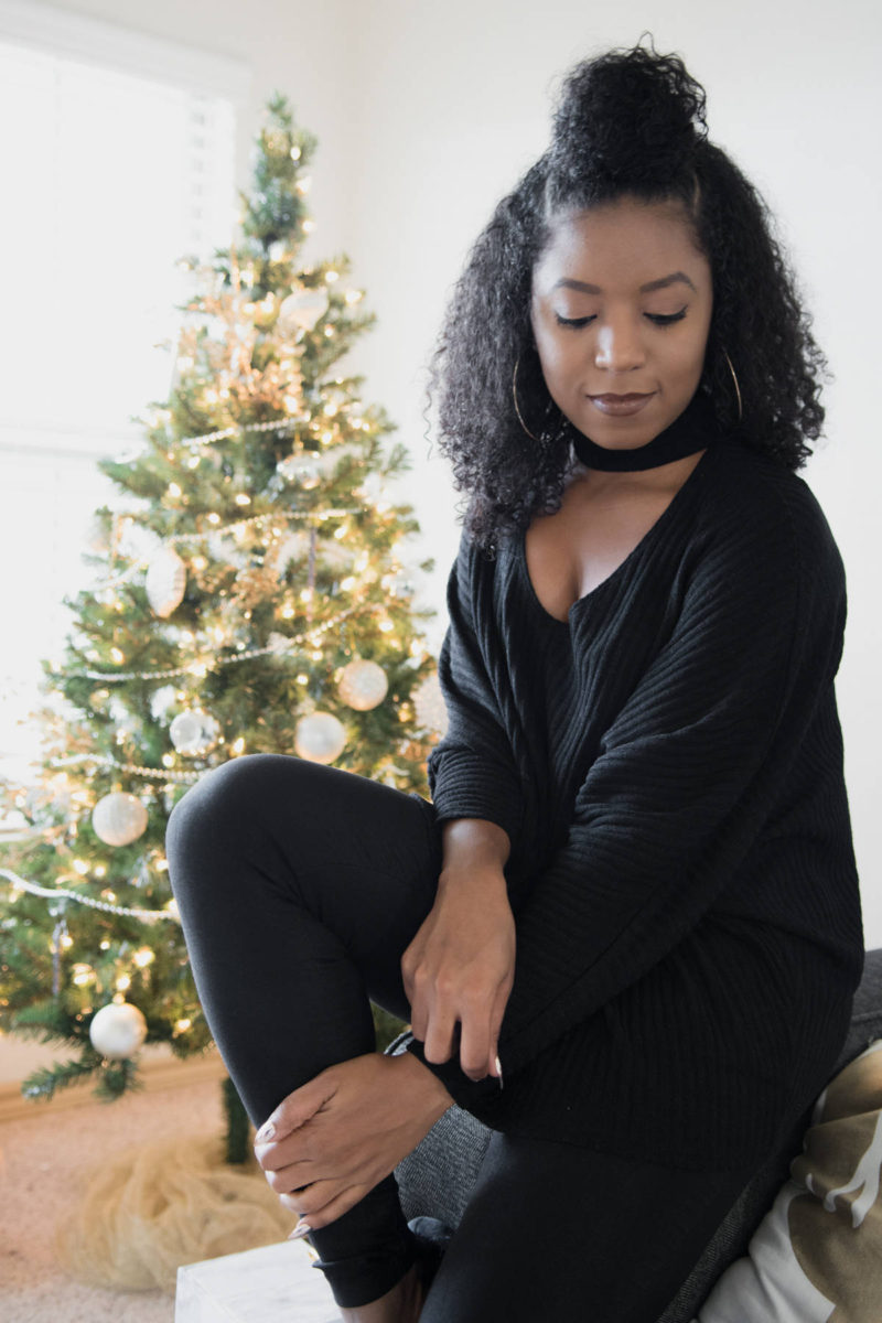 cozy black sweater outfit