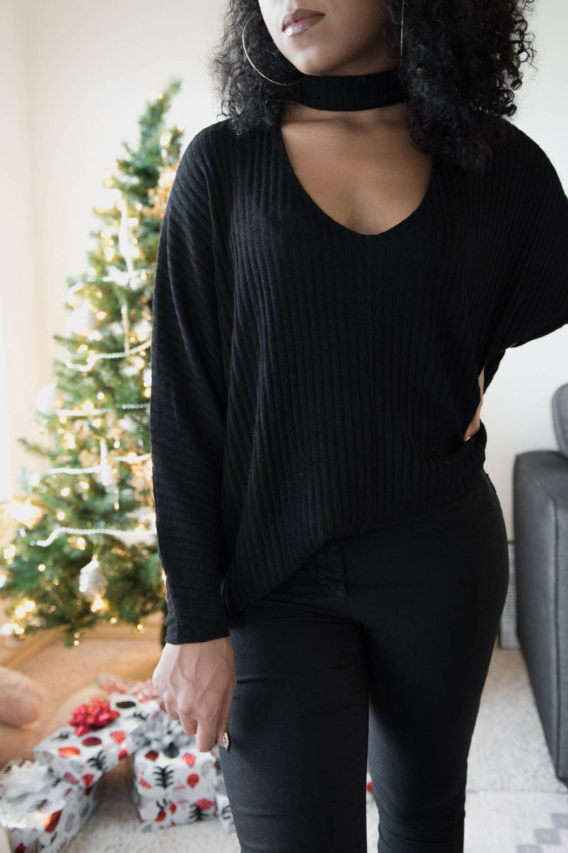 cozy black sweater outfit black fashion blogger