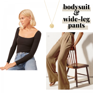 Wide leg trousers and bodysuit work-from-home outfit idea
